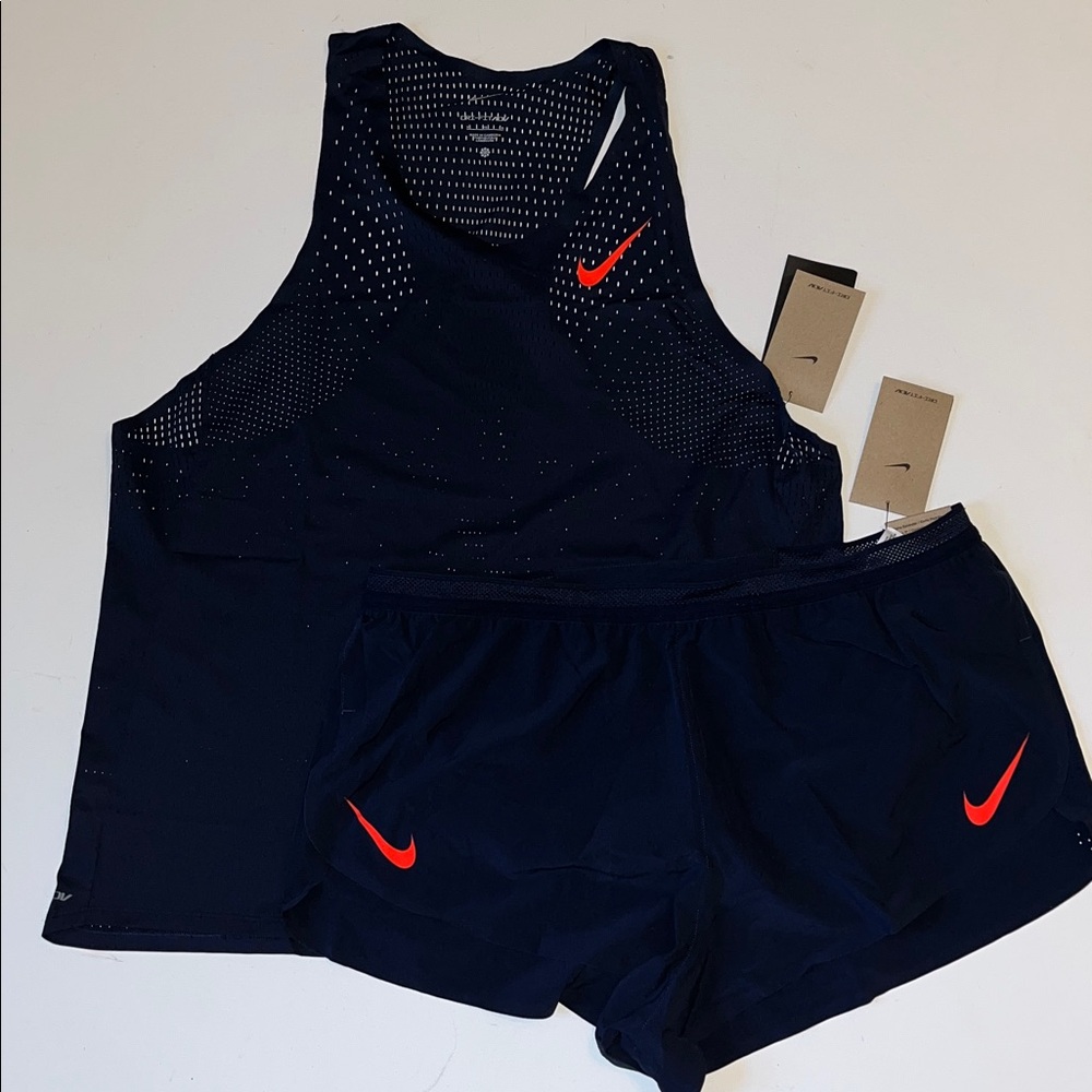 Nike  ADV Running Singlet & Shorts Mens XL 2 pc set Blue Orange FN4231-451 $180